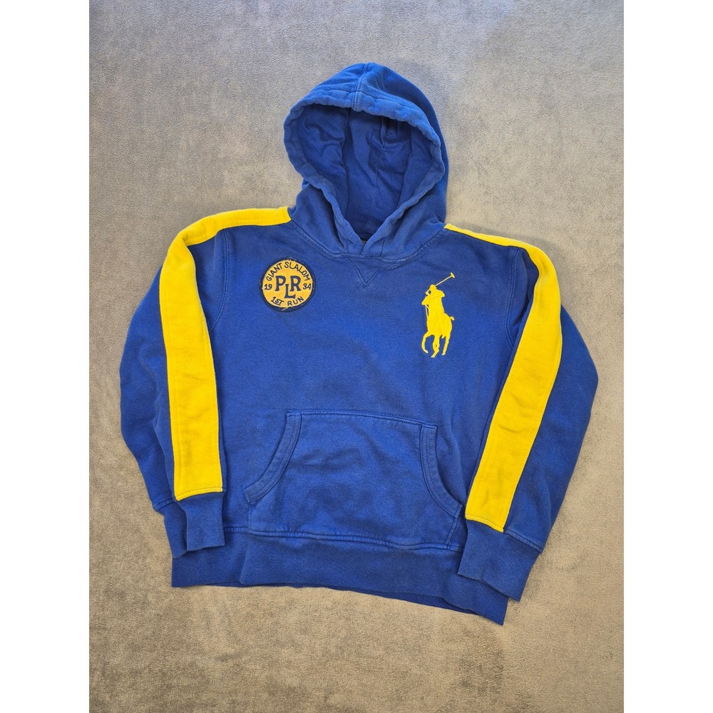 Polo Ralph Lauren Blue Yellow Big Pony Giant Slalom Hoodie Size M 10-12